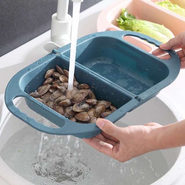 COMBO Rổ Nhựa 2in1 Có Thể Gấp Gọn Đa Chức Năng Cho Gia Đình + Móc Treo - Tặng 1 khăn lau bếp hình vịt