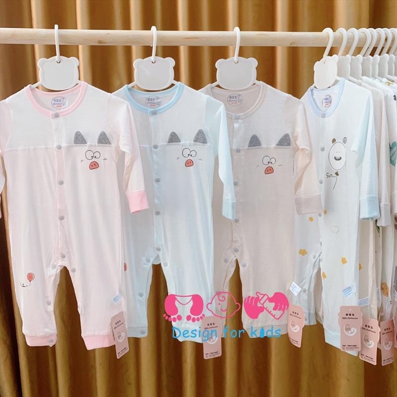 (Link 1) Bodysuit cho bé, body dài tay không tất chân (mặc nằm điều hòa), vải cotton mềm mát cho bé trai và bé gái