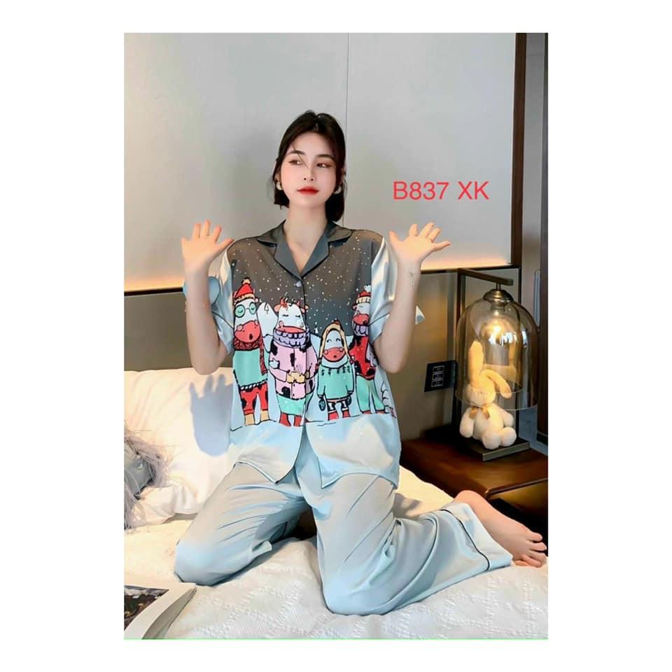 Pijama Lụa Cao Cấp Họa Tiết Bò Sữa