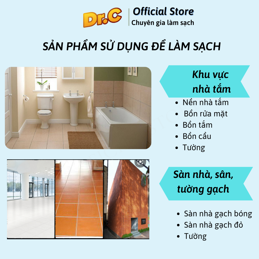 Làm sạch sàn gạch, thiết bị men sứ Dr.C CHÍNH HÃNG (chai lớn 5L tiết kiệm)