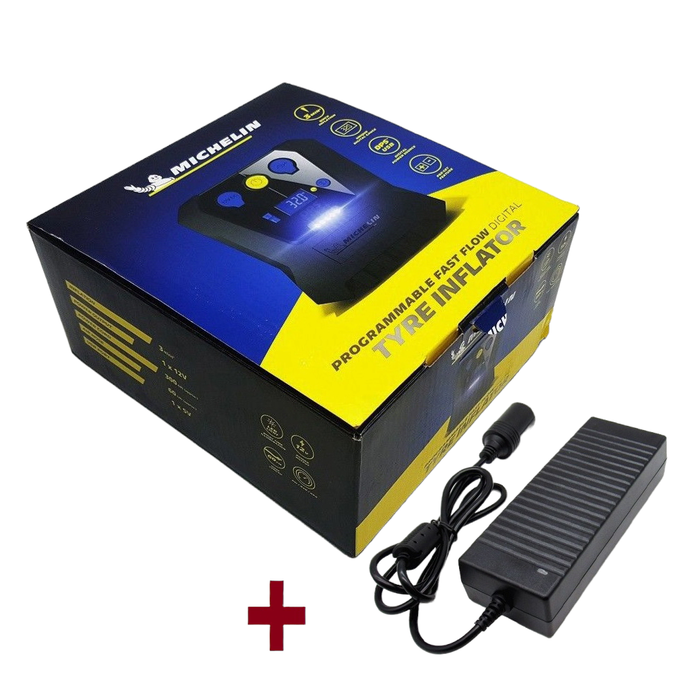 Bơm Michelin 4398Ml 12266 Bơm Ô Tô, Xe Hơi Mini Tự Ngắt - Máy Bơm Adapter 10A