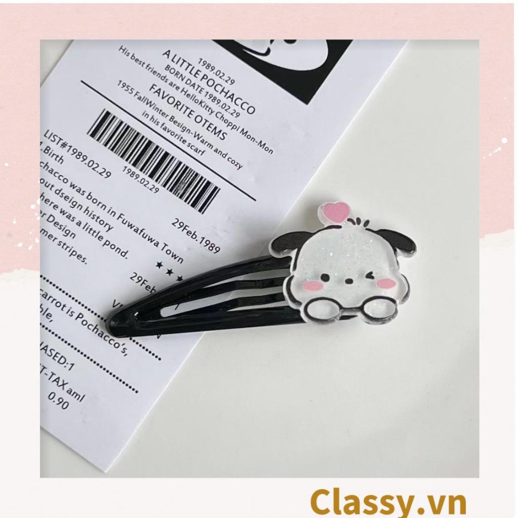 Kẹp tóc mái Classy họa tiết cún khóc nhfe dễ thương, màu trắng đen PK1621
