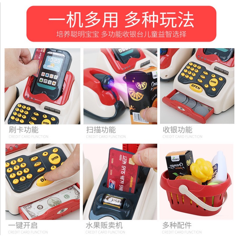 Đồ chơi cho bé, máy tính tiền siêu thị đồ chơi 668 - 122 có đồ quẹt thẻ và máy quét - Quà tặng ý nghĩa cho bé