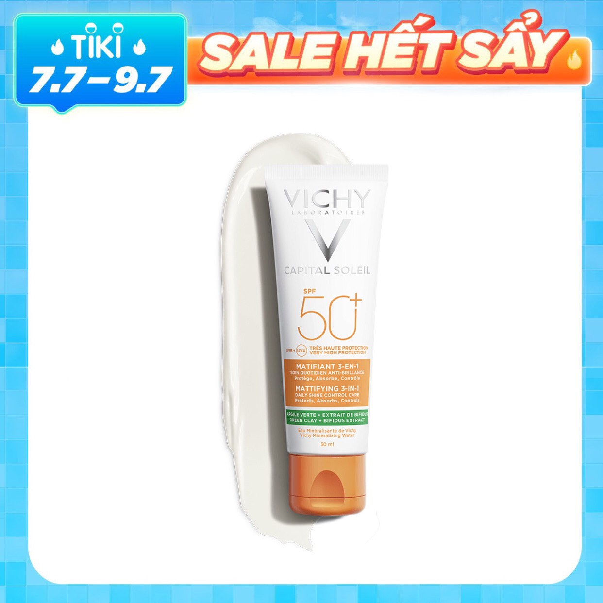Kem Chống Nắng Vichy Ngừa Sạm Da, Giảm Thâm Nám 50ml Capital Soleil Anti-Dark Spot 3-in-1 Tinted Daily Care SPF 50 UVA + UVB