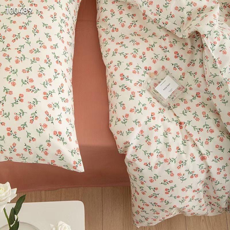 Bộ Chăn Ga Gối Cotton Living Hàng Nhập Khẩu Cao Cấp 4 Món Hoa Nhí Vintage Hồng