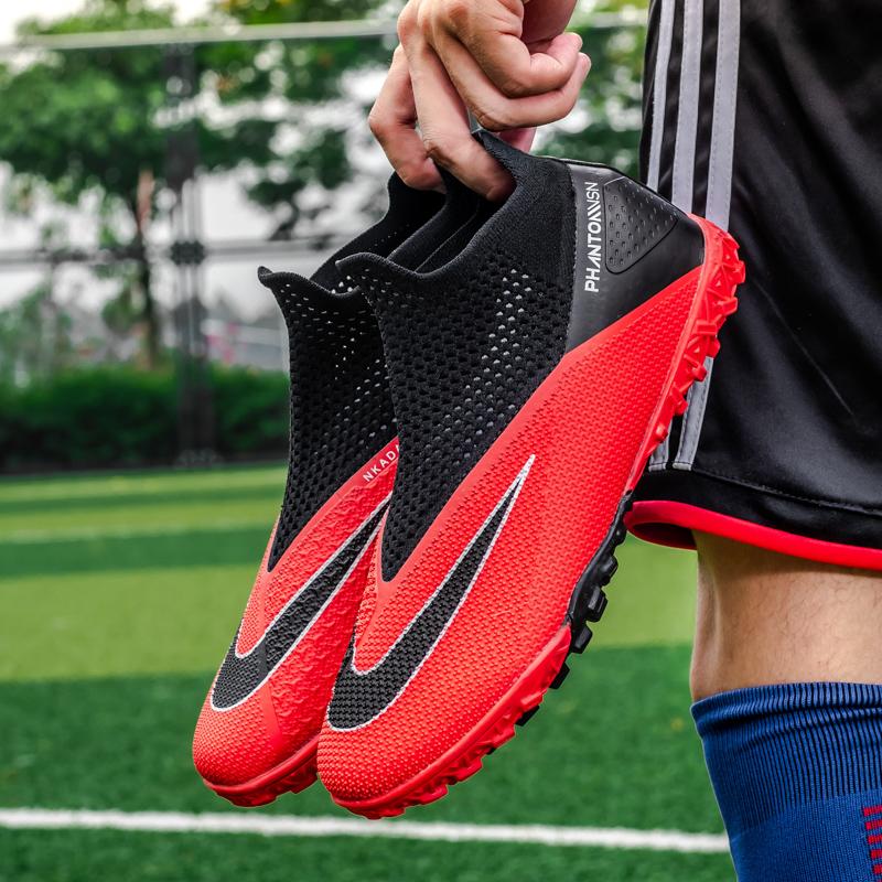 LRCLOVE dệt kim màu đỏ chuyên nghiệp unisex futsal giày bóng đá nam vớ giày bóng đá nam thể thao ngoài trời chống trượt giày bóng đá nam botas futsal