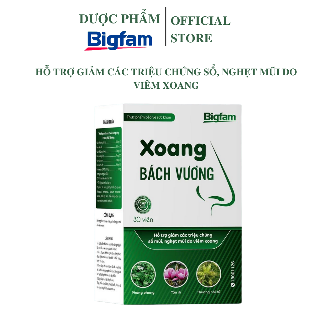 Thực phẩm bảo vệ sức khỏe viên uống hỗ trợ giảm viêm xoang Xoang Bách Vương Bigfam