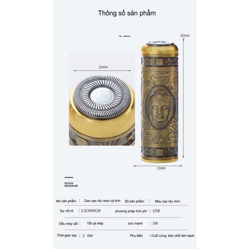 Máy Cạo Râu Mini Vỏ Đồng Đa Năng, Cạo Lông Khô Siêu Nhanh, Pin Sạc USB, Êm Ái, Nhỏ Gọn Dễ Mang Theo