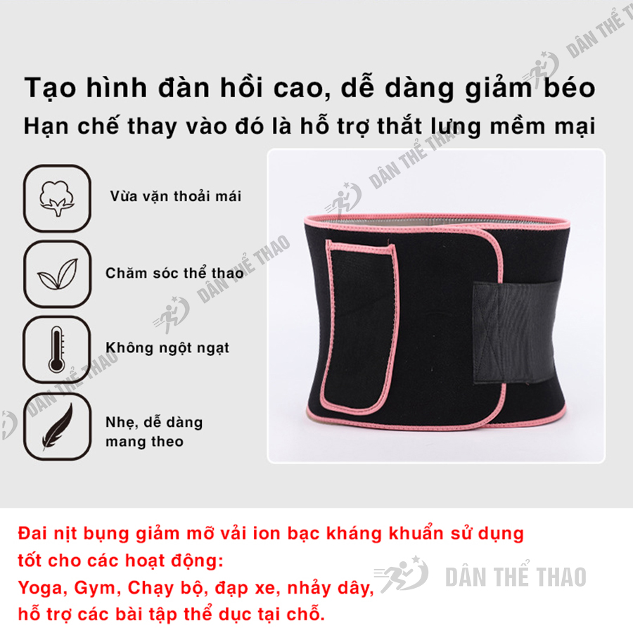 Đai nịt bụng giảm mỡ vải ion bạc kháng khuẩn - Đai định hình eo đốt cháy mỡ thừa size 95 x 20cm