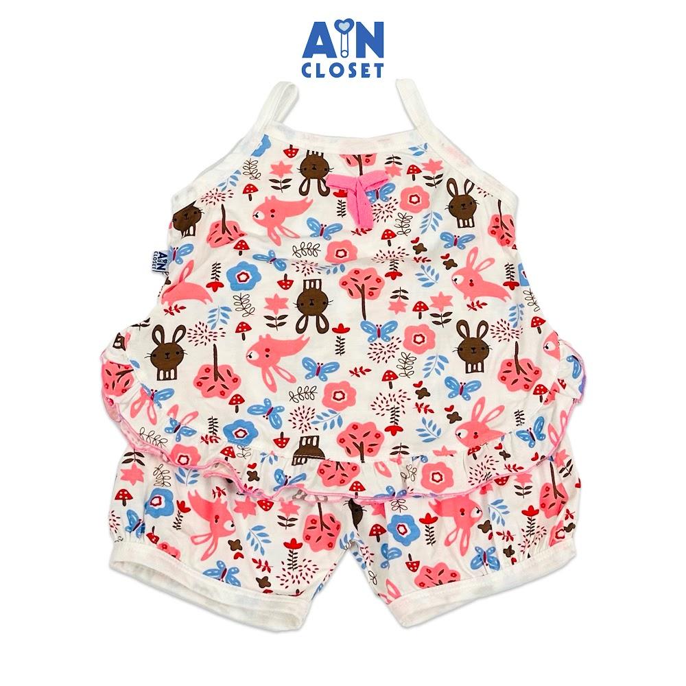 Bộ quần áo Ngắn bé gái họa tiết Dây Thỏ Hồng Nâu thun cotton - AICDBGBVSYSD - AIN Closet