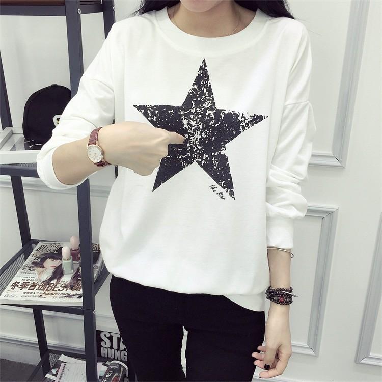 Áo Thun Sweater Nữ Vây Cá Tay Dài Trắng In Ngôi Sao ATN49