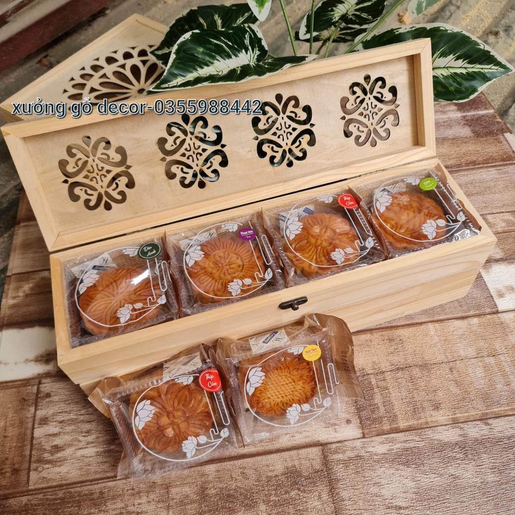 Hộp đựng bánh trung thu handmade, đựng bánh kẹo tết bằng gỗ 4 bánh, 6 bánh, 8 bánh