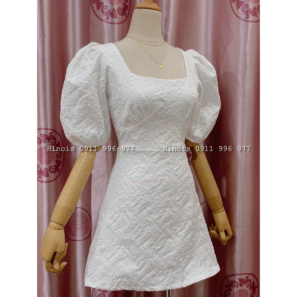 Đầm Dáng Xoè Ngắn Đầm Gấm Xốp Tay Phồng Hở Lưng Có Dây Thắt Lưng 2 Màu Trắng - Đen - KÈM HÌNH THẬT&VIDEO