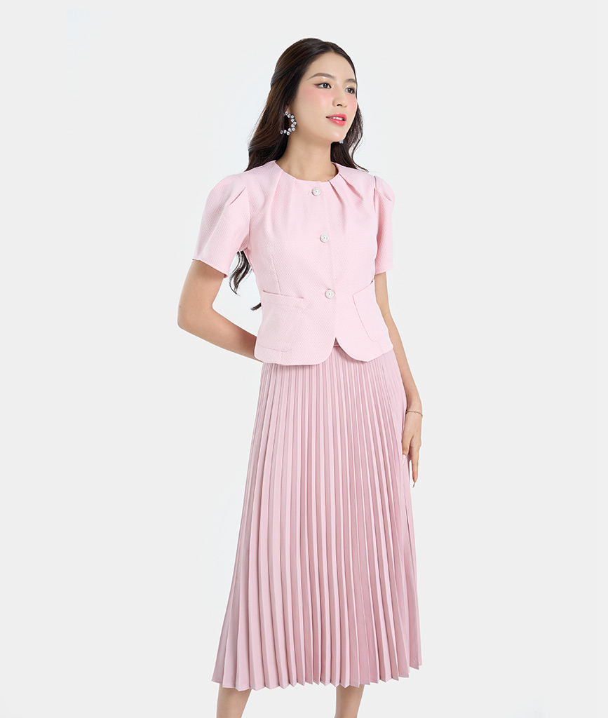 Chân váy lụa nữ thời trang HNOSS kiểu dáng dập ly HNVLU028