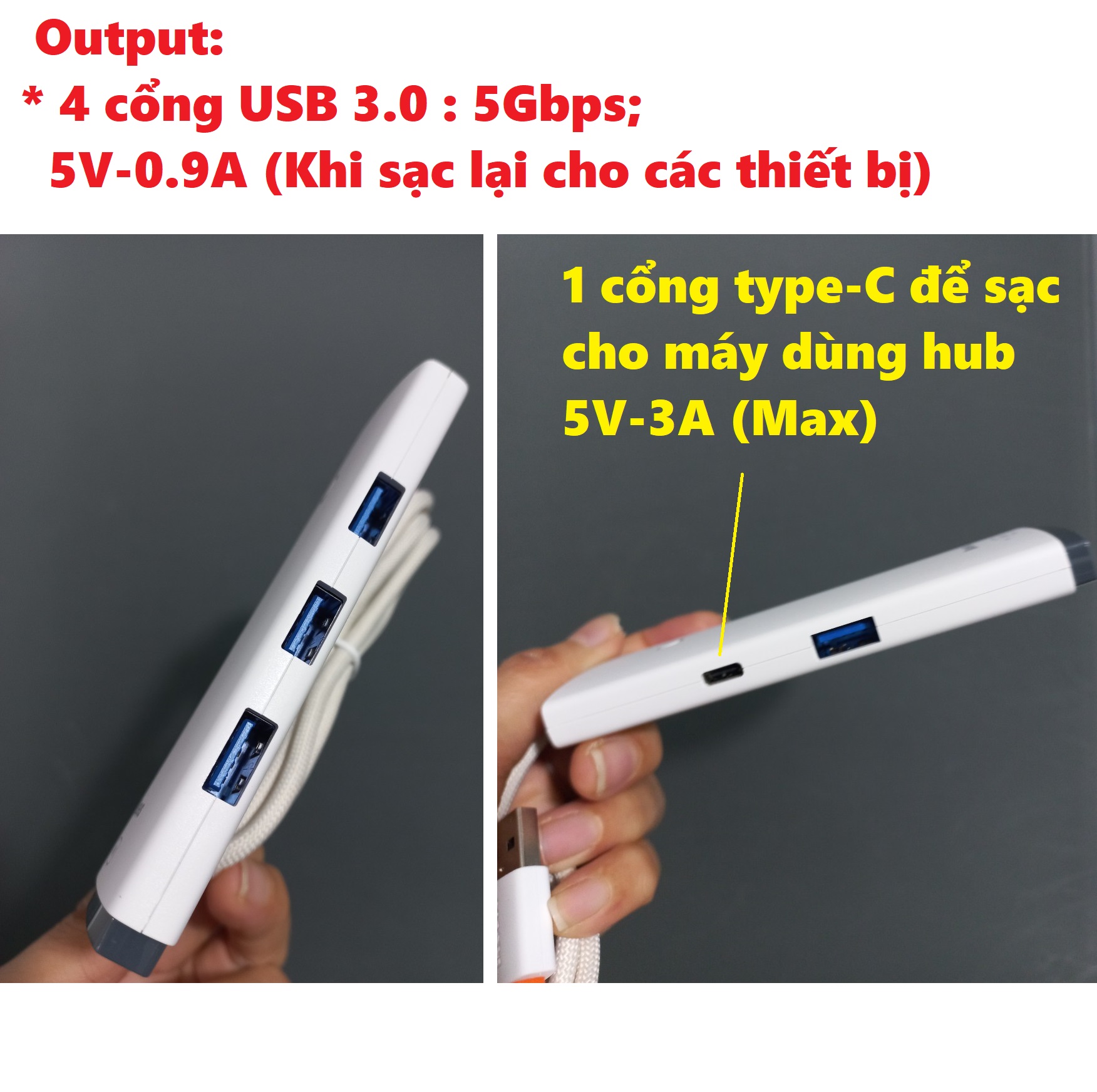 [ 4in1] Hub Usb / đầu chia cổng Usb3.0 ra 4 Usb3.0 1 mét Baseus AirJoy BS-OH028 _ Hàng chính hãng