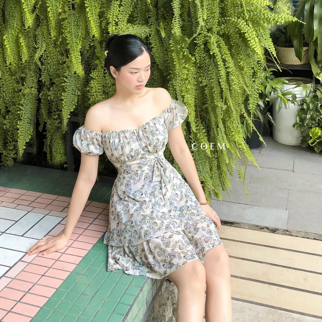 Đầm Hoa Ngắn Xòe Bồng 2 Tầng Tay Phồng Chất Liệu Lụa Nhung Cao Cấp CO EM Thiết Kế Phù Hợp Mọi Nơi
