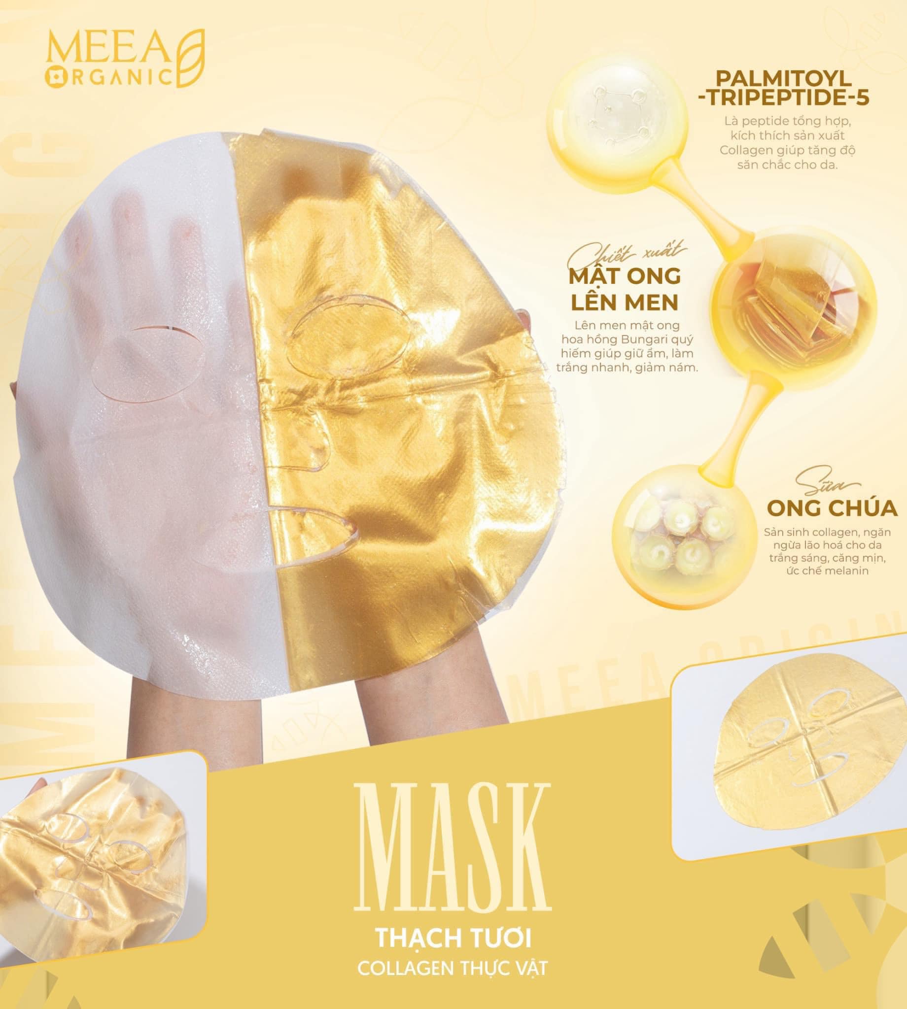 Mặt Nạ Thạch Collagen Meea Organic Màu Vàng Royal Jelly Mask Hộp 5 Miếng