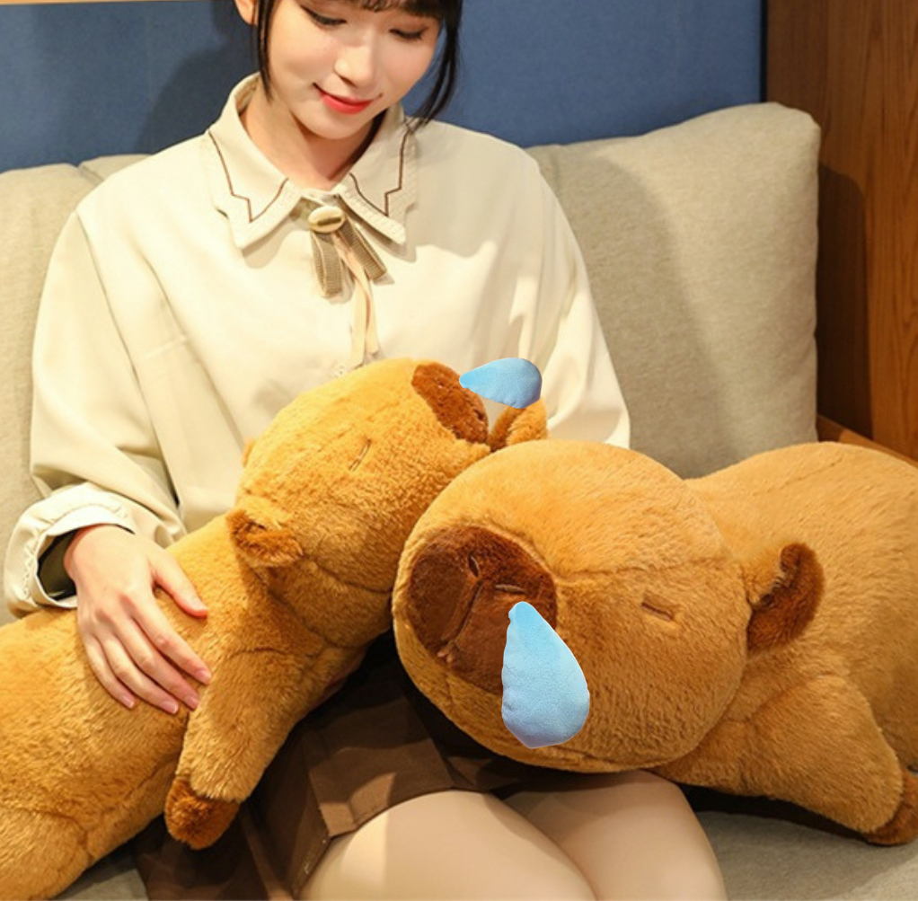 Thú nhồi bông capybara phom nằm đáng yêu - Size từ 60cm đến 90cm - Quà tặng gấu bông chuột lang chảy nước mũi có thể kéo ra được