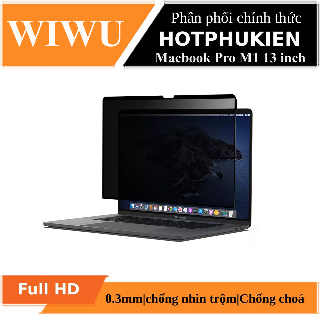 Miếng dán chống nhìn trộm film từ tính cho Macbook Pro M1 / Macbook Air M1 13 inch hiệu WIWU Magnetic Screen Protector Privacy mỏng 0.3mm, full 3D, chống lóa - hàng nhập khẩu