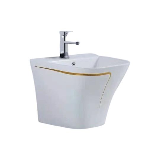 Lavabo treo tường màu đen viền vàng và màu trắng viền vàng phong cách Bắc Âu