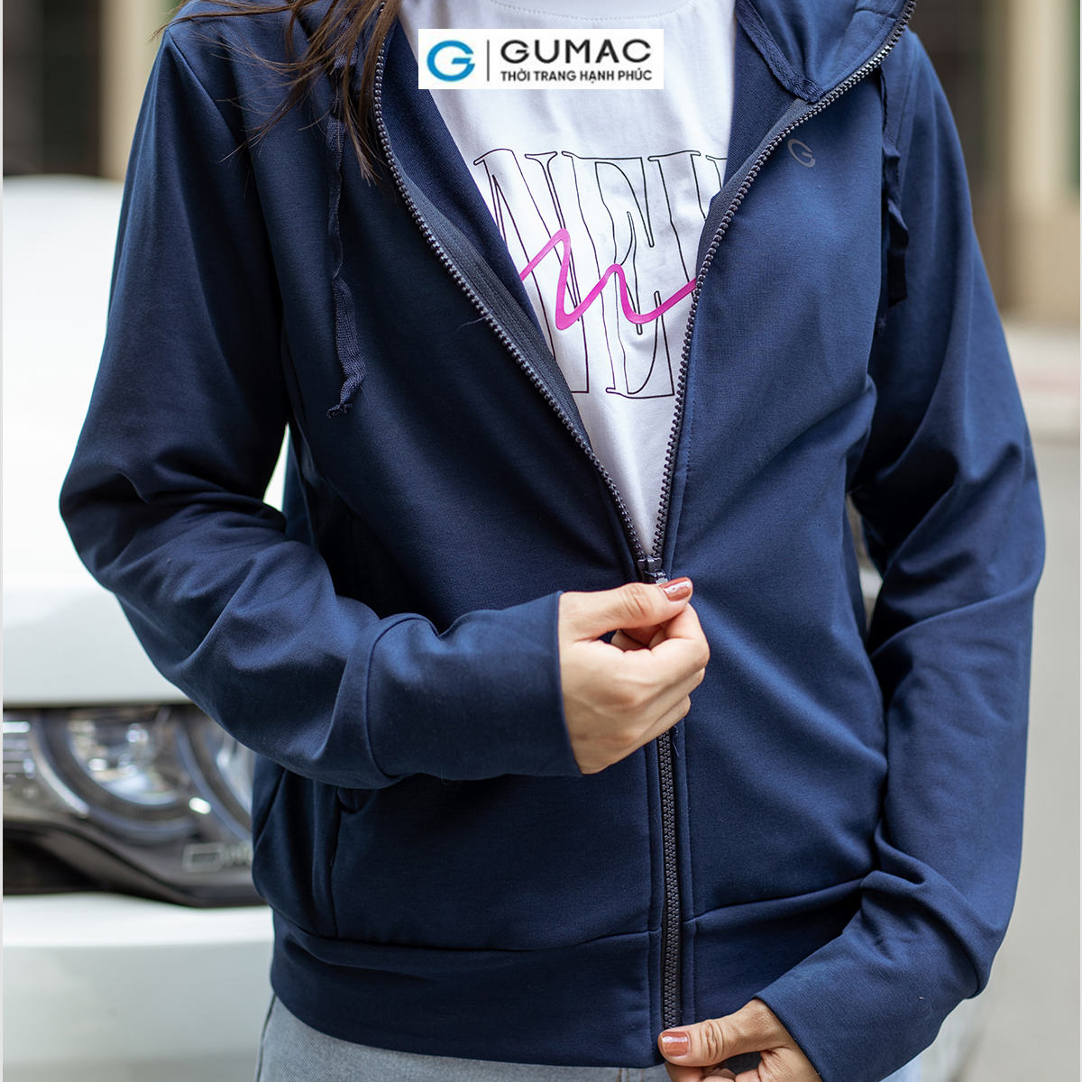 Áo khoác nữ phối khóa kéo có nón chống nắng trẻ trung năng động thời trang GUMAC AD05062 - AD05063 - AD05093
