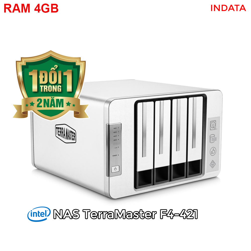 Bộ lưu trữ mạng NAS TerraMaster F4-421, Intel Quad-core CPU 1.5GHz, 4GB RAM, LAN 4x 1GbE, 4 khay ổ cứng RAID 0,1,5,6,10,JBOD,Single - Hàng chính hãng