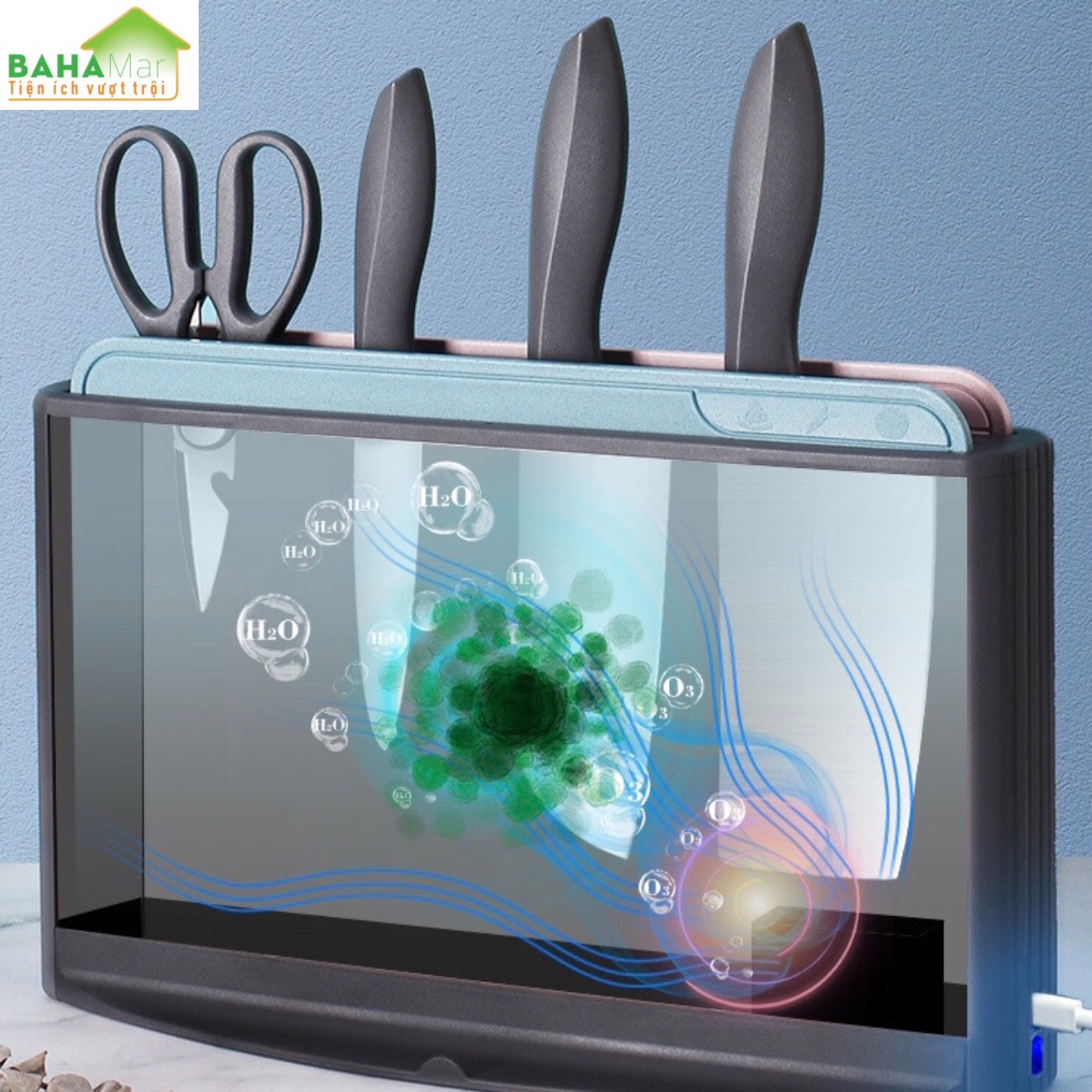 HỘP THÔNG MINH KHỬ TRÙNG OZONE BỘ DAO THỚT KÉO KHÁNG KHUẨN tự động và thông minh ngắt nguồn điện để ngừng khử trùng sau 30 phút khử trùng.