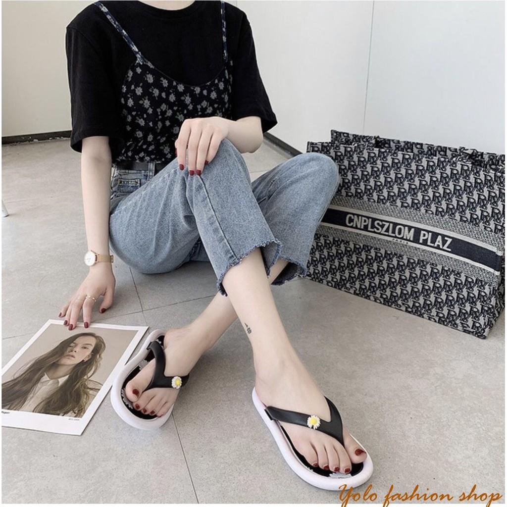 T5_Dép kẹp nữ xỏ ngón quai mảnh họa tiết hoa cúc siêu xinh