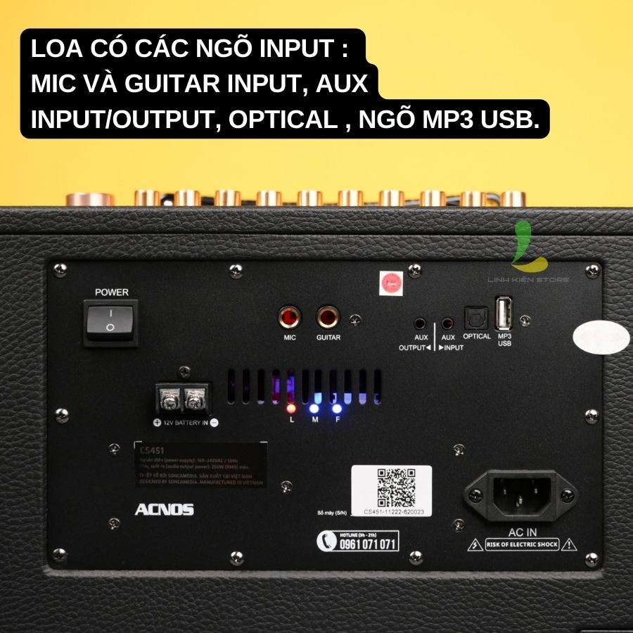 Loa kéo Acnos CS451 - Loa xách tay mini thùng gỗ bọc da công suất 250W kèm bộ đôi micro không dây nhẹ hơi, chống hú xịn - Hàng nhập khẩu