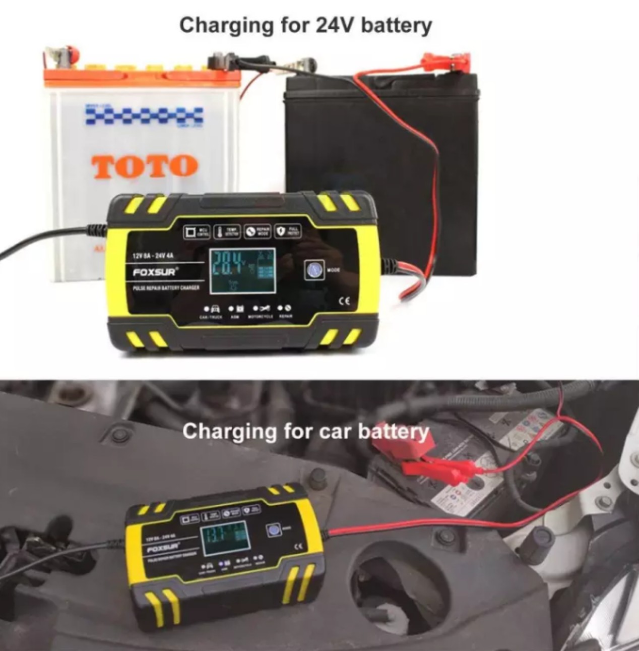 Bộ sạc bình ắc quy 12V 24V 6AH 150AH FOXSUR siêu chất siêu bền hàng chính hãng