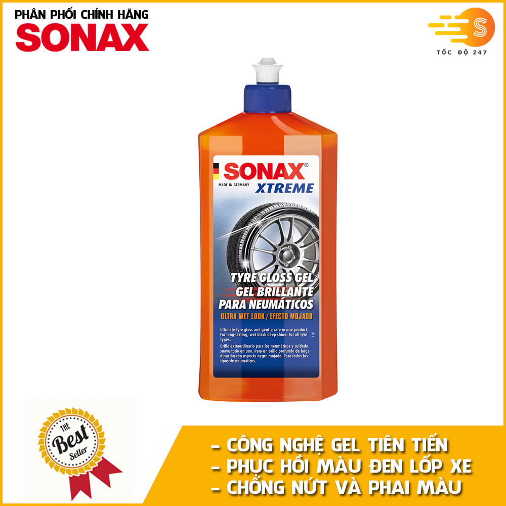 Gel dưỡng lốp và tạo độ bóng lốp xe Tyre Gloss Gel Xtreme Sonax 235241 500ml - Bảo vệ lốp xe, chống nứt bạc màu, tác dụng kéo dài, dạng gel tiên tiến thế hệ mới