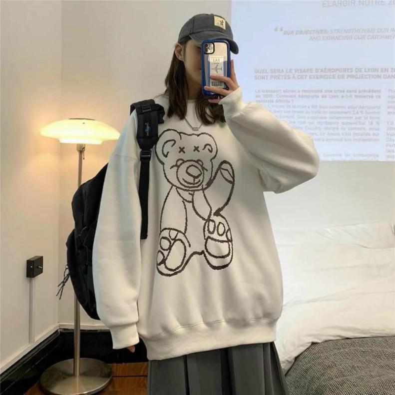 Áo SWEATER Trơn 4 Màu nỉ Ngoại Ulzzang Unisex, Áo Sweater Trơn Chất Nỉ Lót Bông in hình gấu dễ thương - Sweater Unisex, áo chui đầu nam nữ, áo thun tay dài chất nỉ ngoại