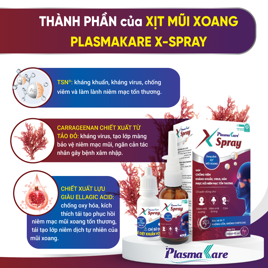 Xịt mũi xoang Combo 3 PlasmaKare X-Spray Light 15ml - Thông mũi, sạch xoang, an toàn đường thở