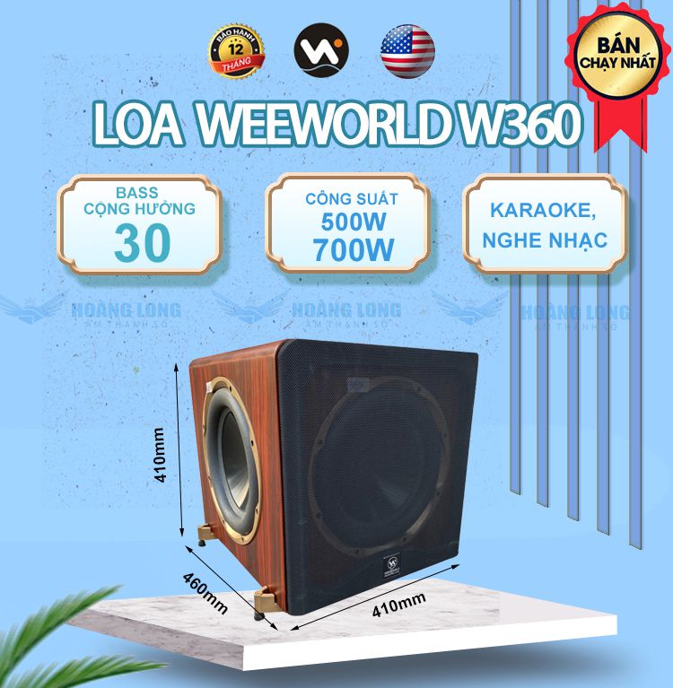 Loa sub W360  Bass cộng hưởng 30x3 Công Suất 500W - Hàng chính hãng Weeworld