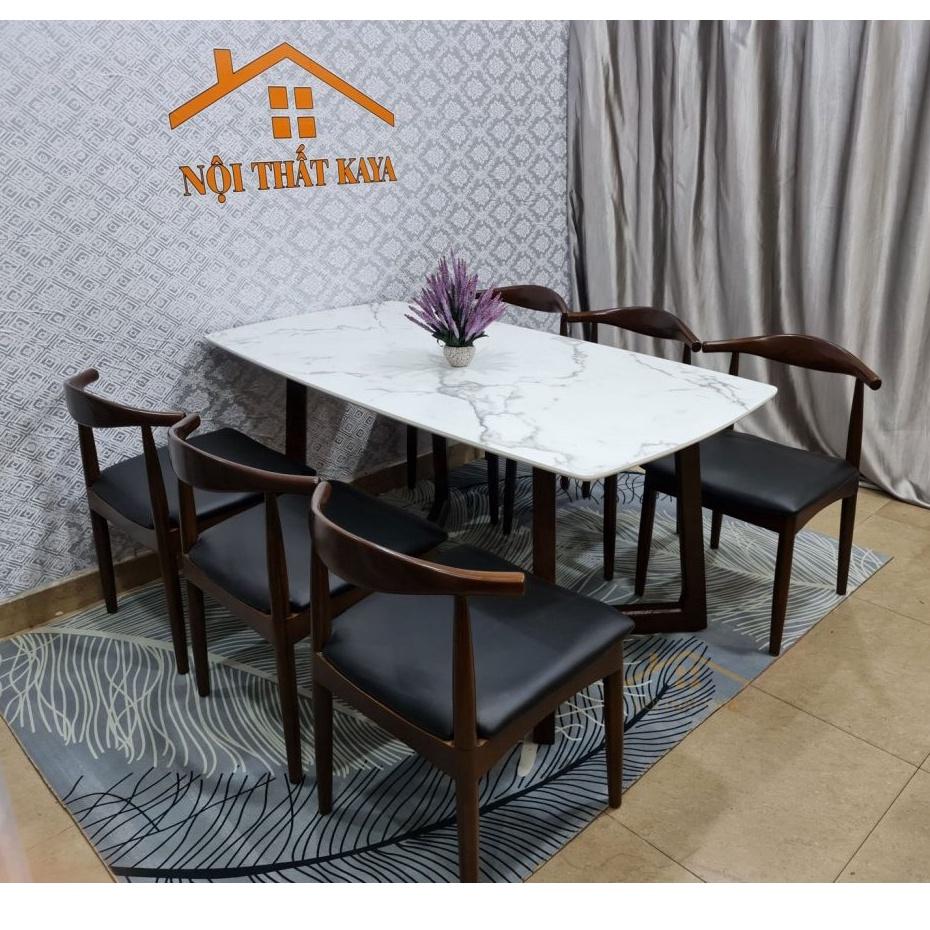 Bộ bàn ăn mặt đá chân M 6 ghế Bull-đầu