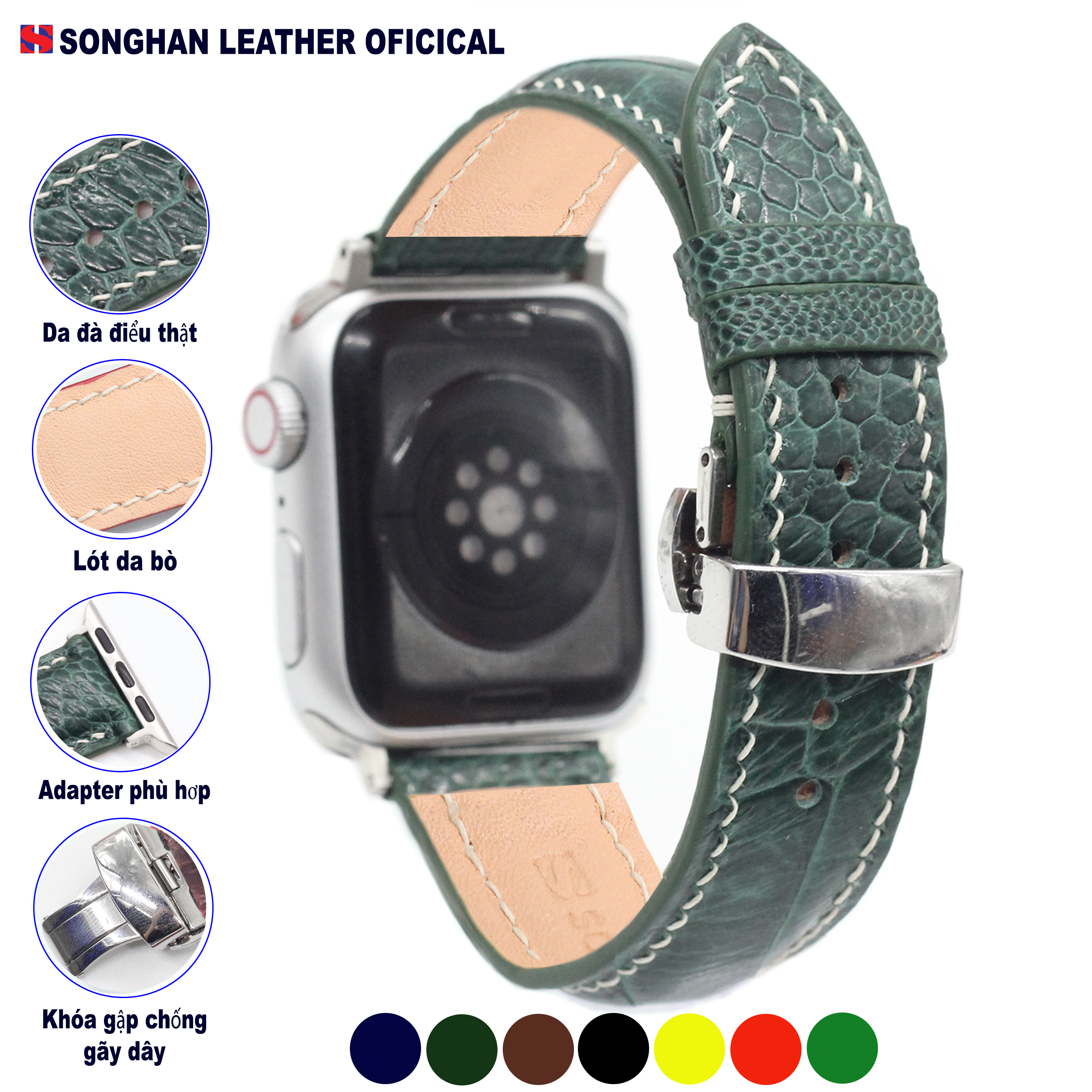 Dây Đeo Thay Thế Dành Cho Apple Watch Da Đà Điểu Vân To Khóa Gập Hoàn Thiện Thủ Công, Dây Da Apple Watch Series 2,3,4,5,6,7 Size 38mm,40mm,41mm,42mm,44mm,45mm Hàng Chính Hãng Songhan Leather