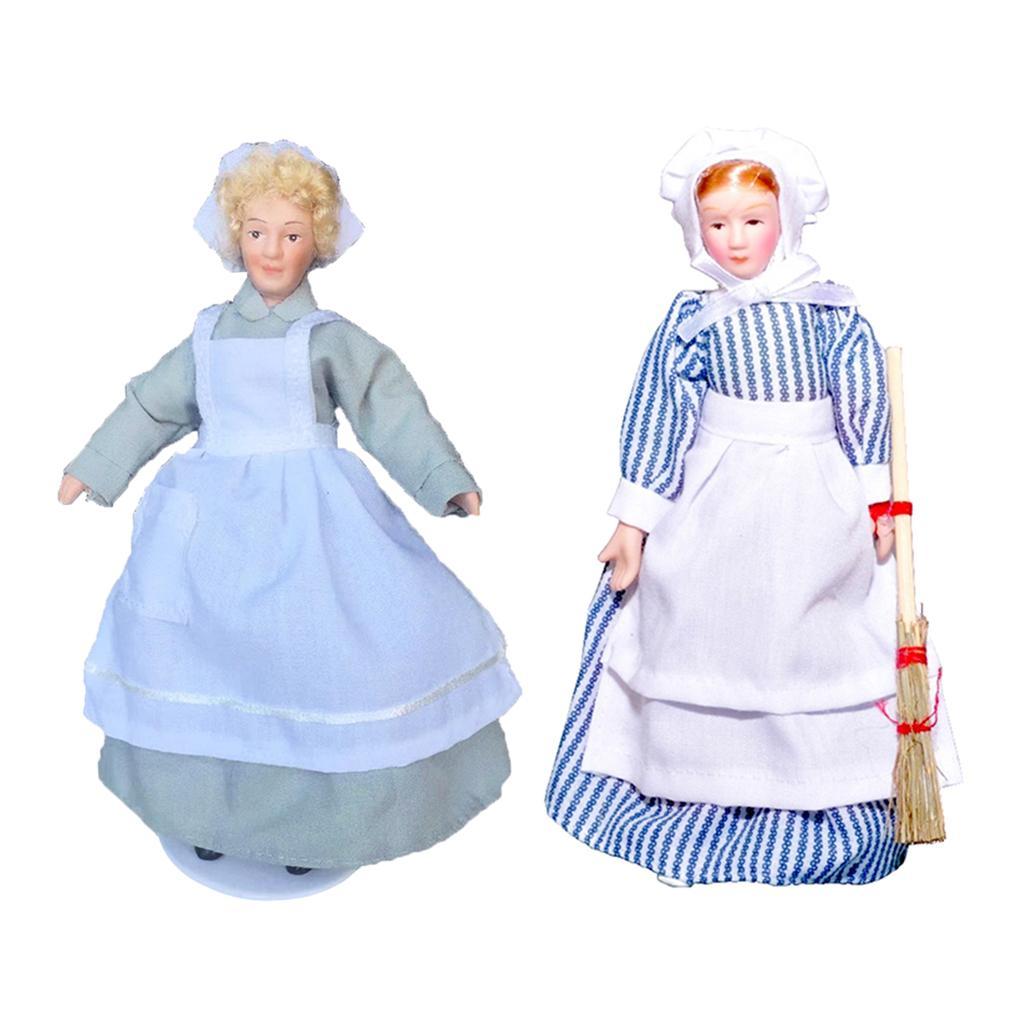 2X 1/12 Dollhouse Miniature Porcelain Doll Model Little Beautiful Girl Boy