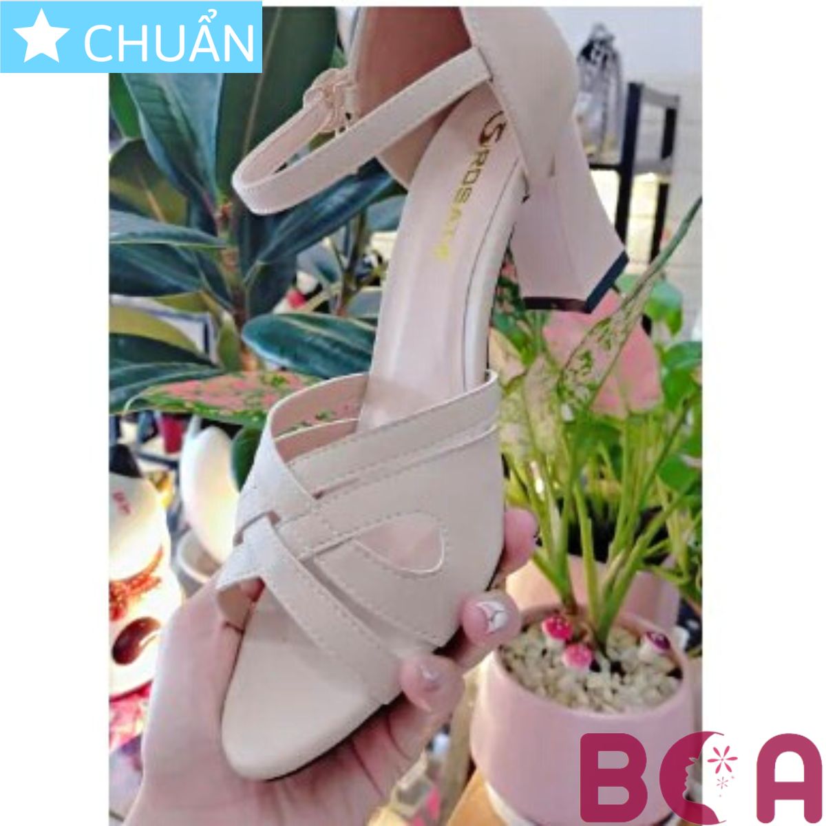 Giày cao gót nữ 7p RO418 ROSATA tại BCASHOP hở mũi, kiểu SANDAL đan từ nhiều sợi nhỏ rất tôn dáng chân - màu kem