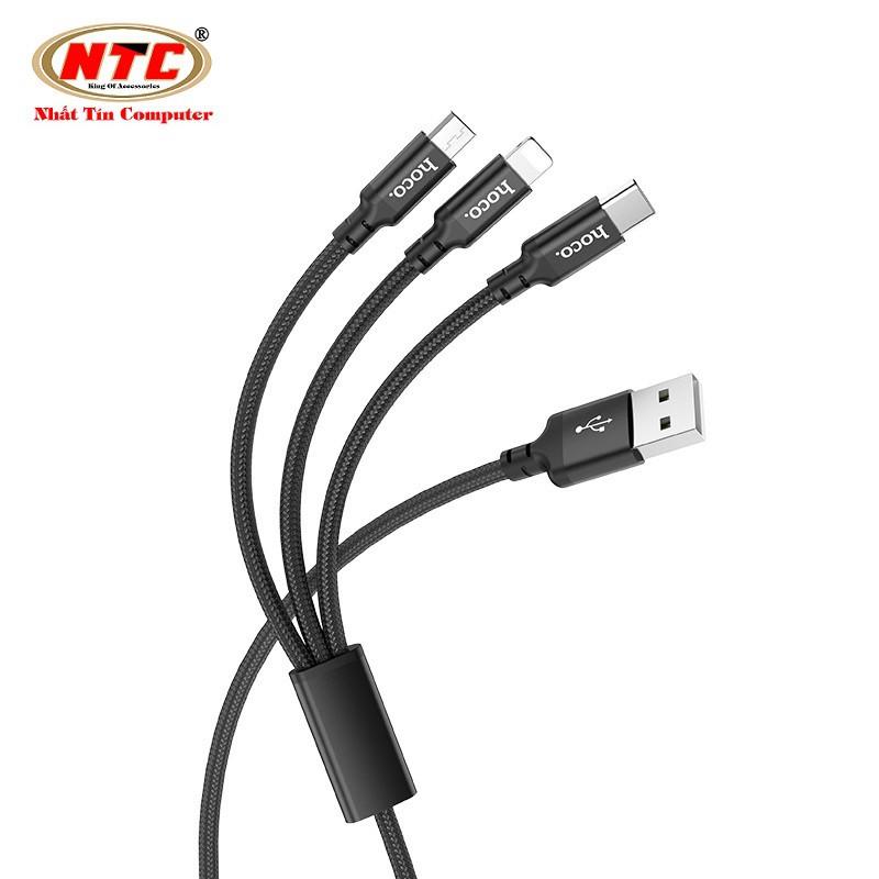 Cáp sạc đa năng 3in1 dành cho Hoco X14 cổng microUSB / LN/ Type-C dài 1M, max 2.4A - Hàng Chính Hãng