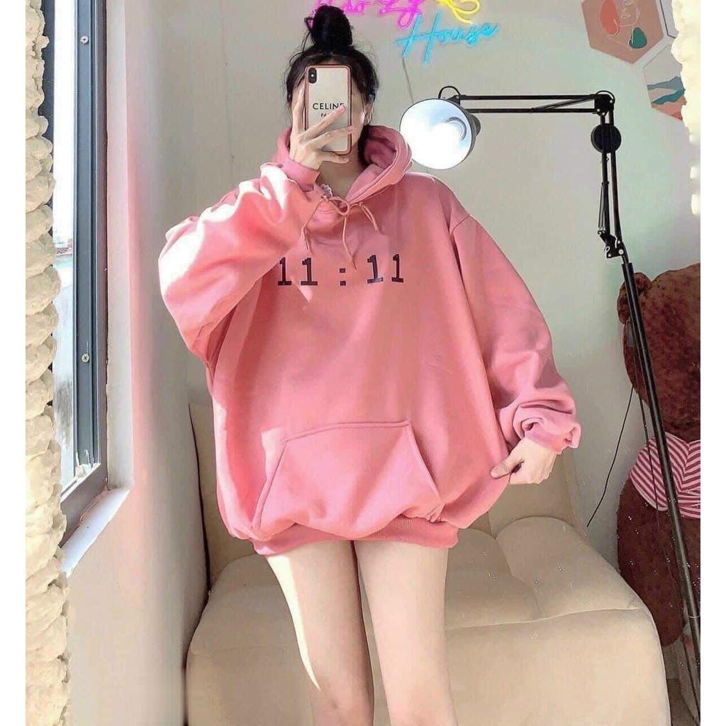 Áo Nỉ Hoodie Mũ 2 Lớp In 11:11 Hot Kiểu Dáng Hàn Quốc Phong Cách Năng Động Unisex Nữ