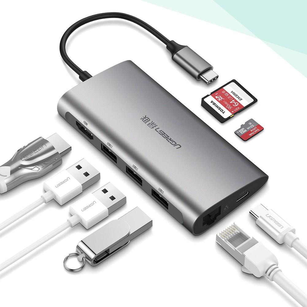 Cáp USB type-C to HDMI/USB 3.0/SD/TF/Lan chính hãng Ugreen 50538