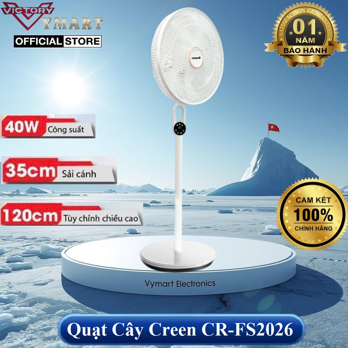 (Model 2026) Quạt Cây Điều Khiển Từ Xa CREEN CR-FS2026 Quạt 7 Cánh, 40W Điều Chỉnh Linh Hoạt - Hàng Chính Hãng