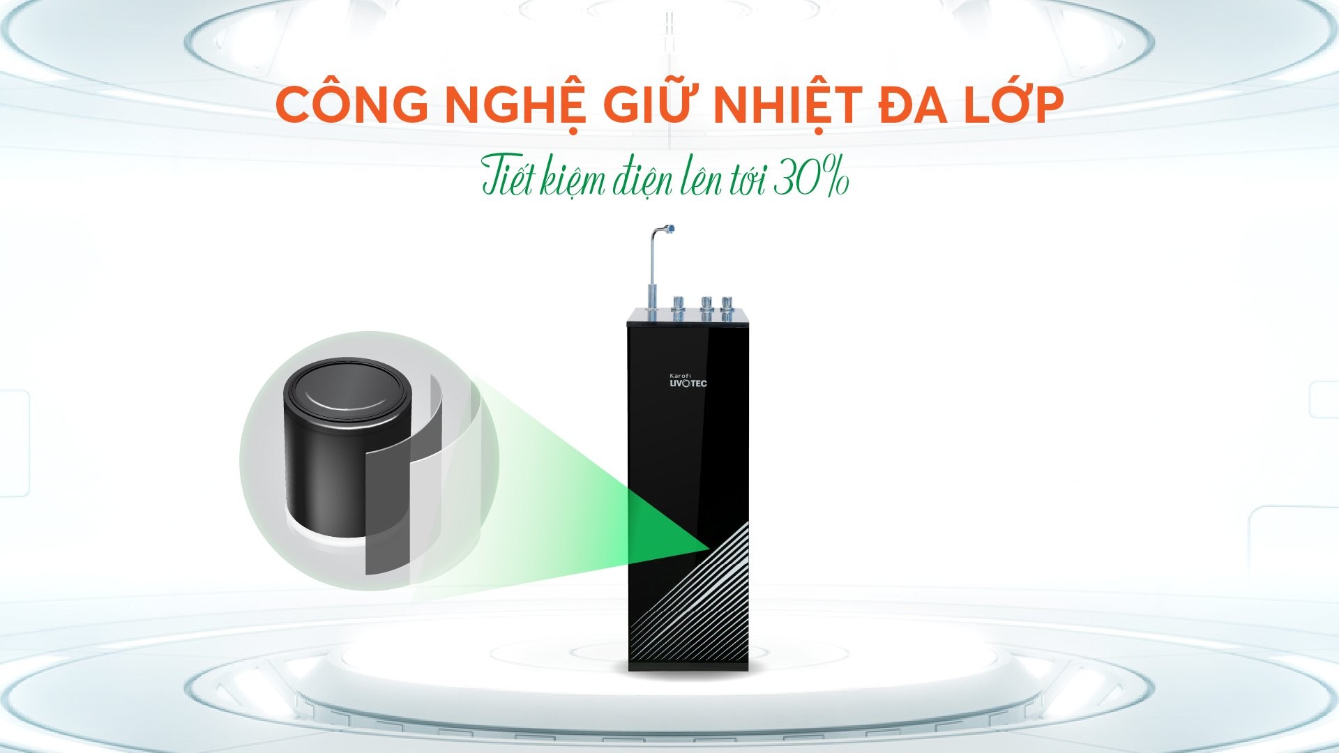 Máy lọc nước nóng  lạnh, 7 lõi lọc hàng chính hãng Karofi Livotec 611, Màng RO 100GDP Hàn Quốc