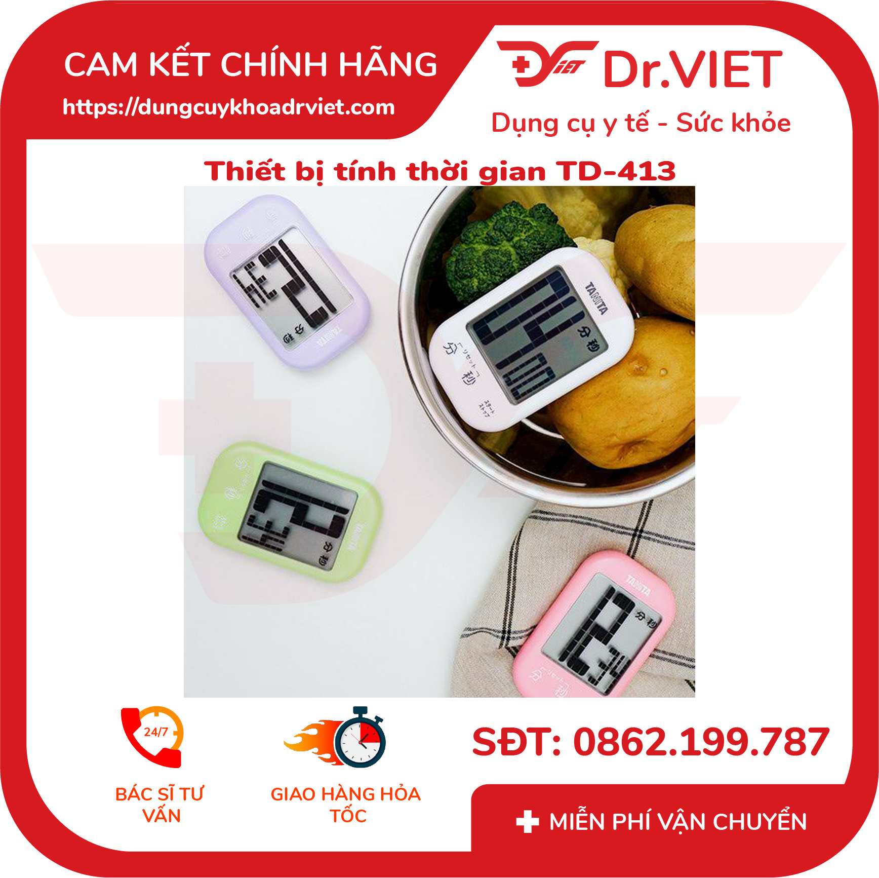 Đồng hồ đếm ngược TD-413 (tính thời gian nấu ăn, học tập, dùng trong  salon tóc hay các cuộc thi ) - Dr Viet