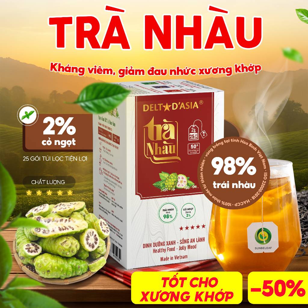 Trà Nhàu Rừng Sunbeleaf - Trà Thảo Mộc Giảm Đau Nhức Xương Khớp, Giảm Viêm, Đau Nhức Mãn Tính - Trà Túi Lọc Hộp 25 Gói