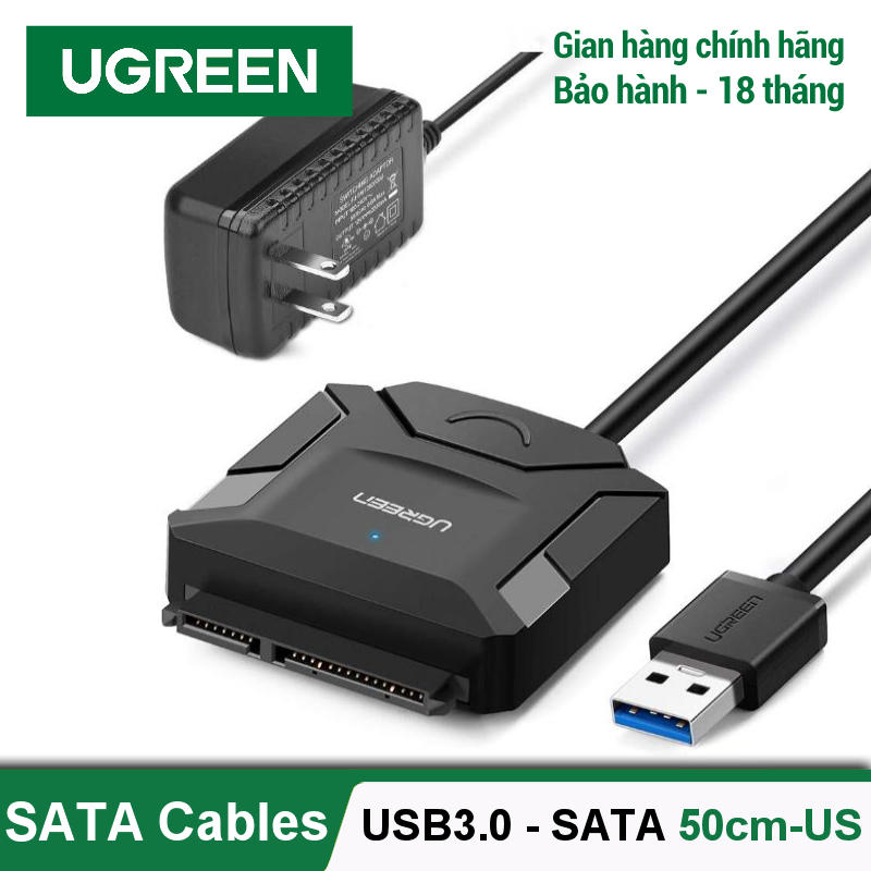 Dây chuyển đổi USB 3.0 sang SATA kèm dây nguồn 12V2A dài 50CM UGREEN CR108 - Hàng nhập khẩu chính hãng