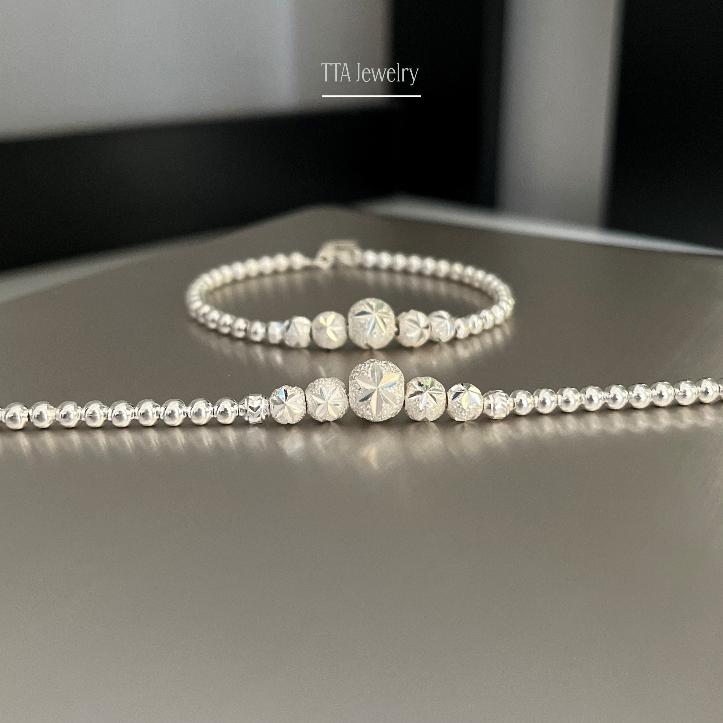 Lắc tay nữ Bi tròn Cát phay Bạc cao tuổi TTA Jewelry