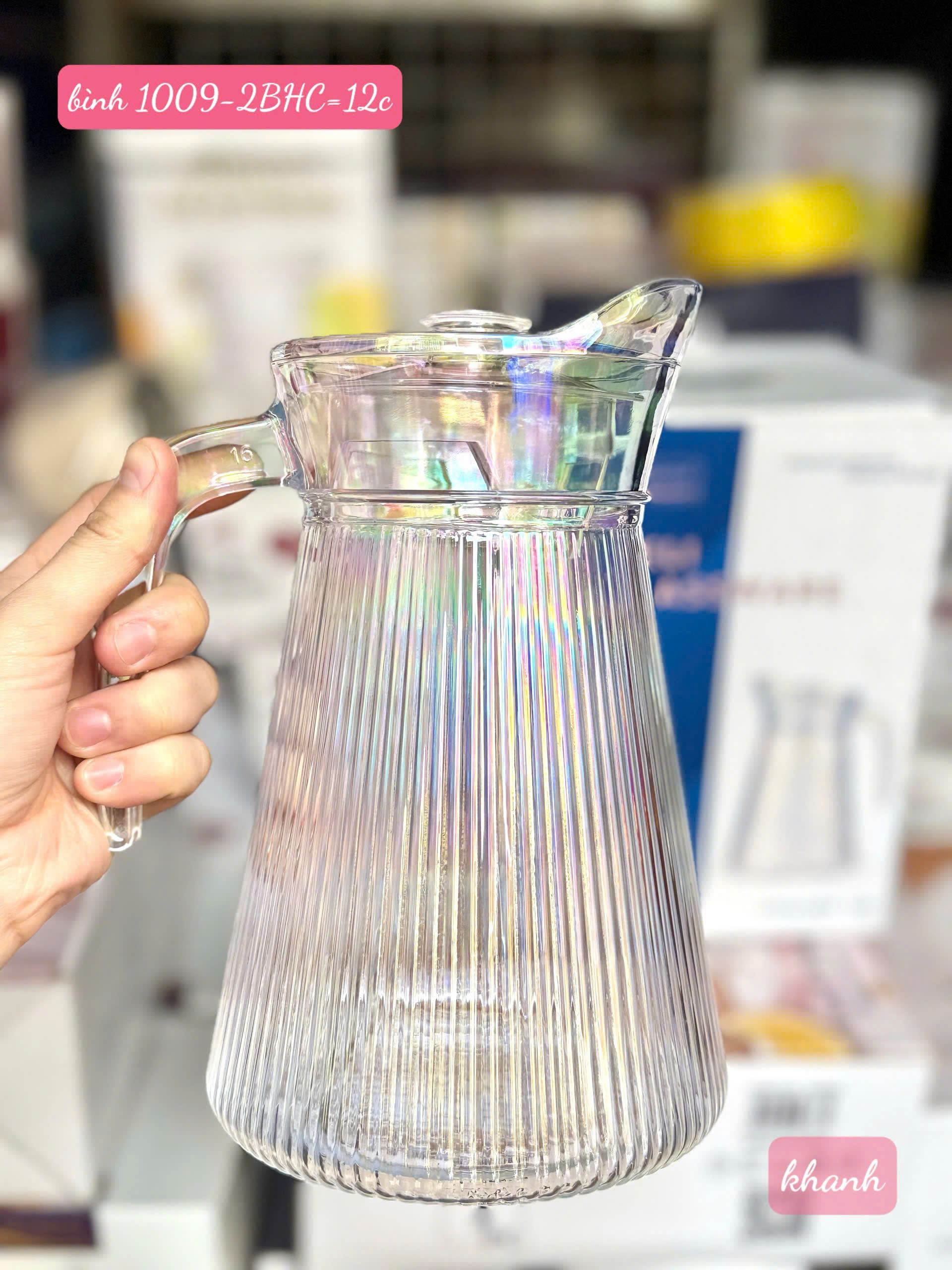 Bình Thủy Tinh Sọc Dọc Cao Cấp 1580ml Có Nắp – Ca Đựng Nước Ép, Trà Hoa Quả, Nước Detox Sang Trọng - HÀNG CHÍNH HÃNG MINIIN