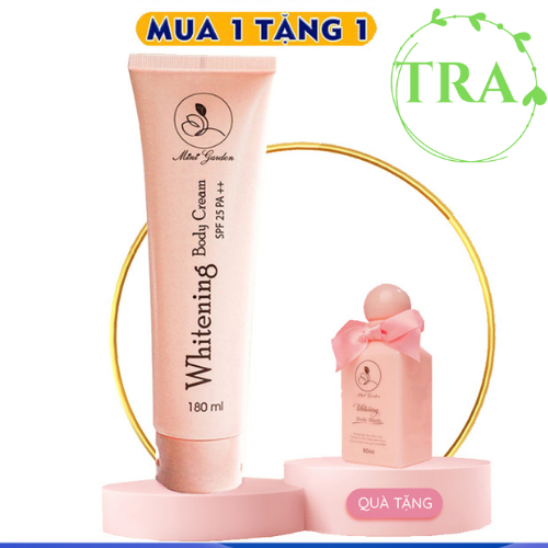 [ TẶNG SỮA TẮM 60ML] Kem body dưỡng trắng da toàn thân men bia MiniGarden Whitening Body Cream SPF 25 PA ++ 180ml thấm nhanh, không bết dính