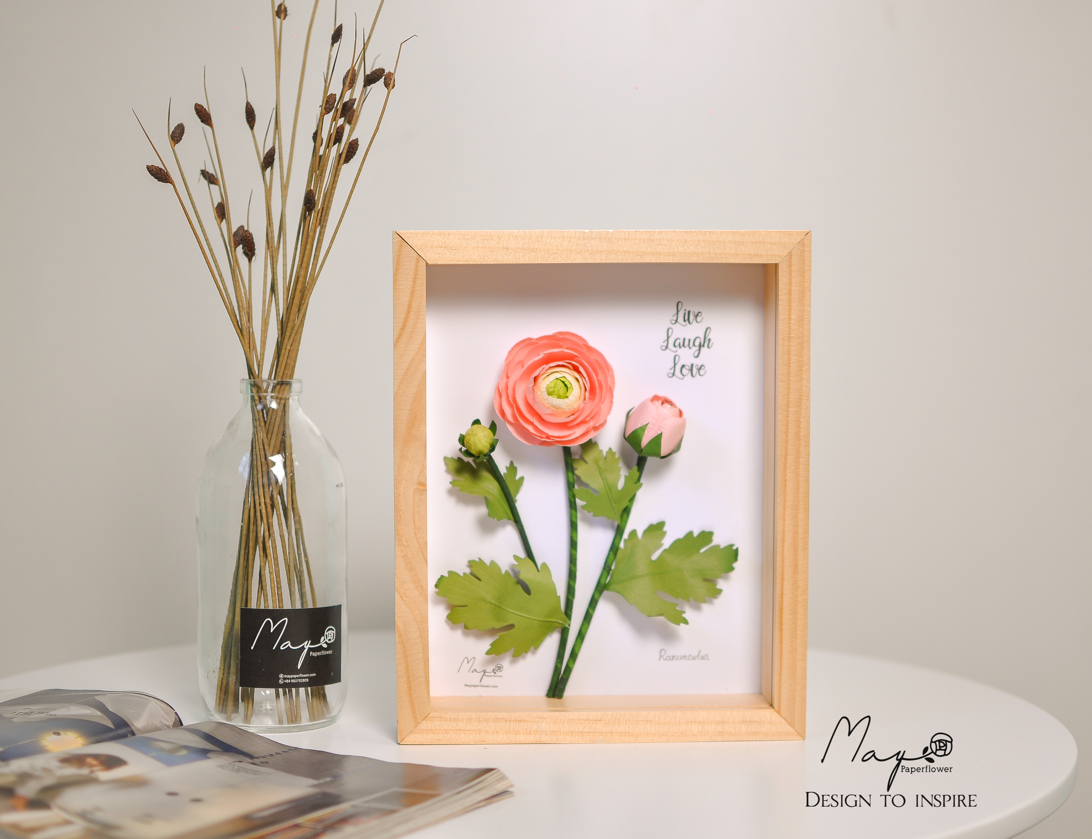 Tranh hoa giấy handmade trang trí cao cấp SIMPLICITY Hoa Mao Lương 20x25 - Maypaperflower Hoa giấy nghệ thuật